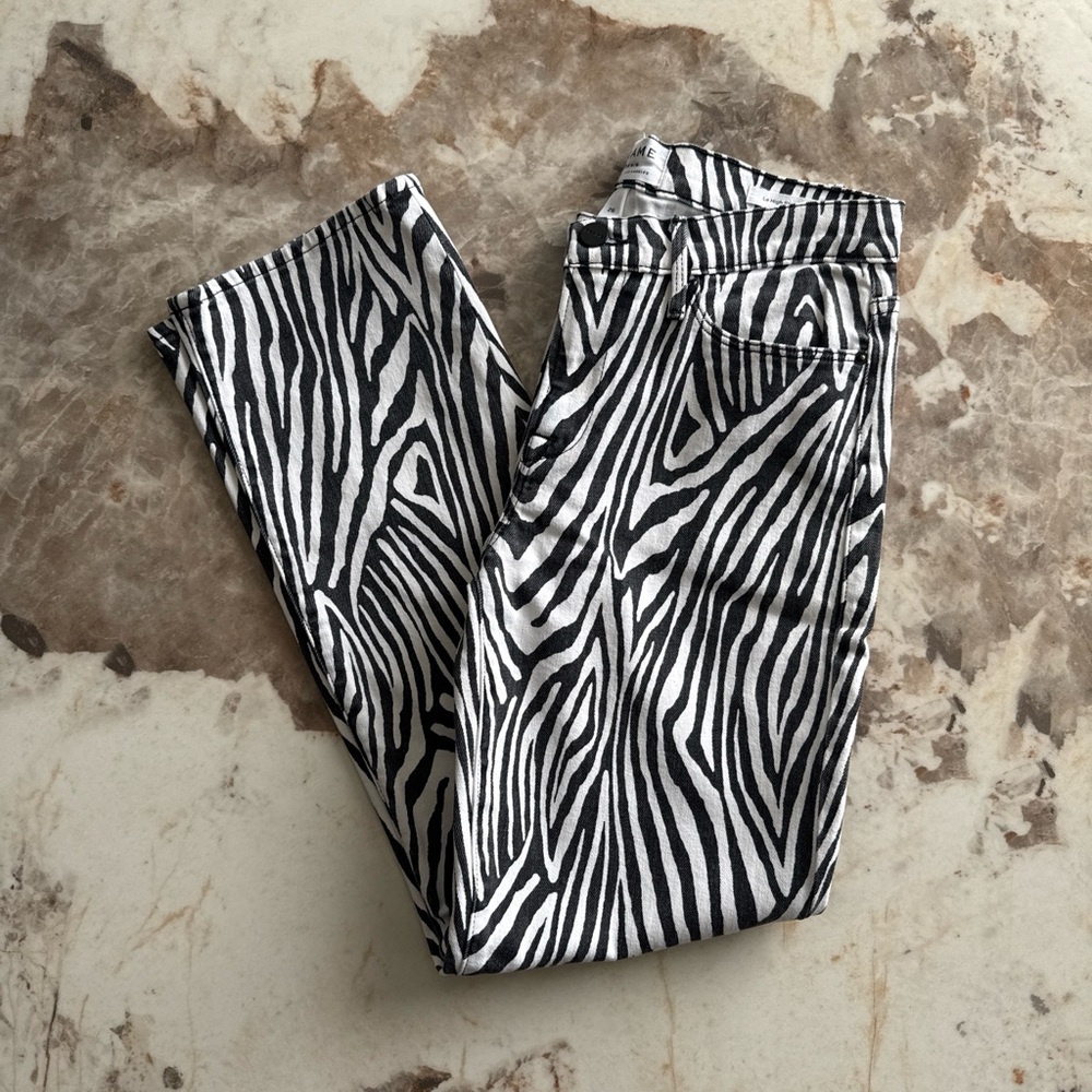 Frame Denim Black and White Zebra Pattern Pants